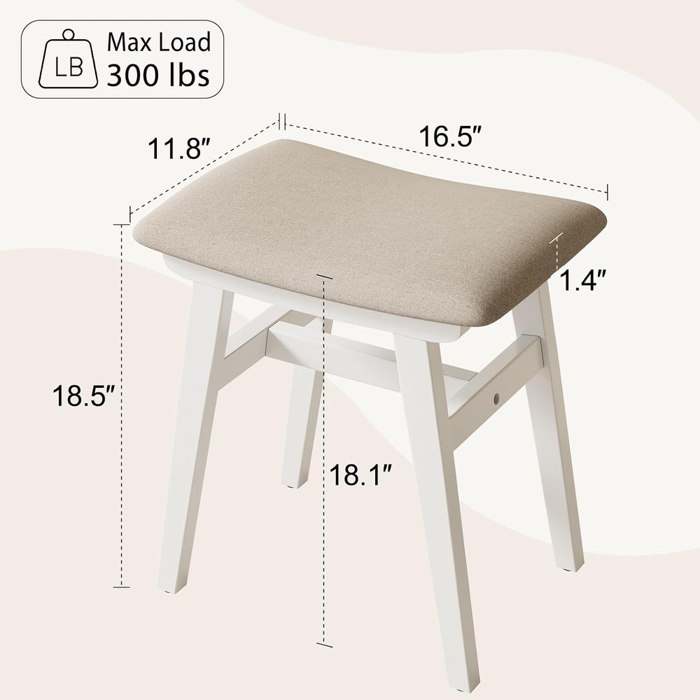 Muwuele Solid Wood Vanity Stool, Compact Makeup Chair with Saddle Cushion, Li...