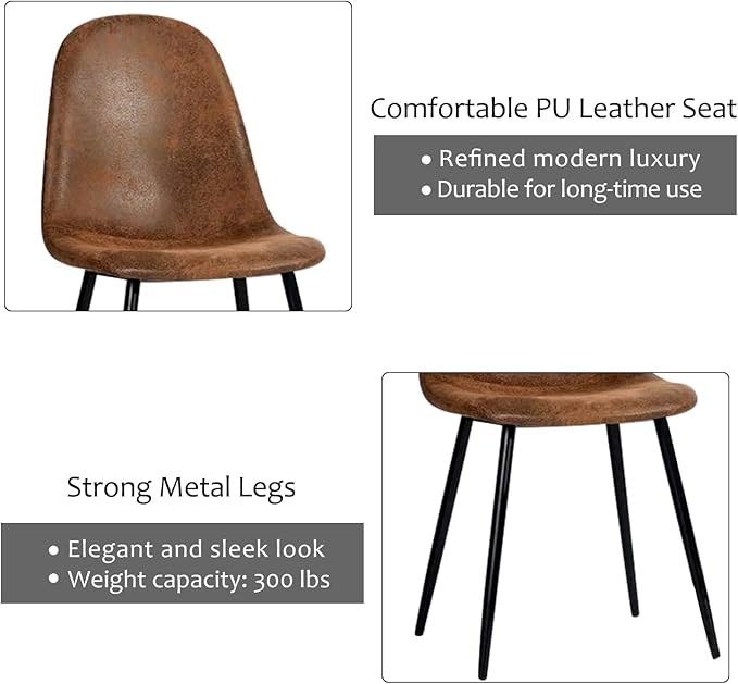 Homy Casa Dining Chairs Set of 4 Modern Style Mid Century Chair for Kitchen Dining Room Accent Chair in Dark Brown, Black Leg 16.9 in x 18.1 in x 33.9 in