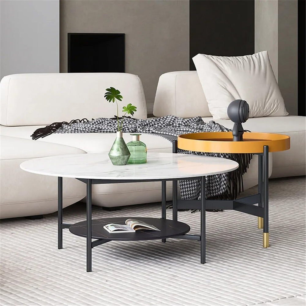 31.5Wx20.1Dx18.7H inch Round Marble Coffee Table, 2 Tier, Sofa Side End Table...
