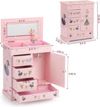 Jewelry Box for Girls 8.9 x 4.92 x 10.98 inch Large 5 Layer Music Box with Spinning Ballerina with Unicorn Necklace & Bracelet Set Jewelry Organizer for Kids Birthday Christmas Gift Pink