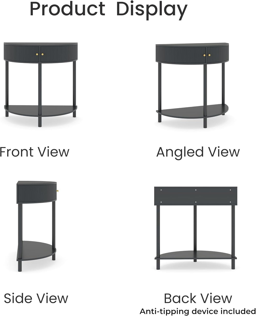 Entryway Table, Artisan-Crafted Half Moon Fluted Console Tables with 2 Rattan...
