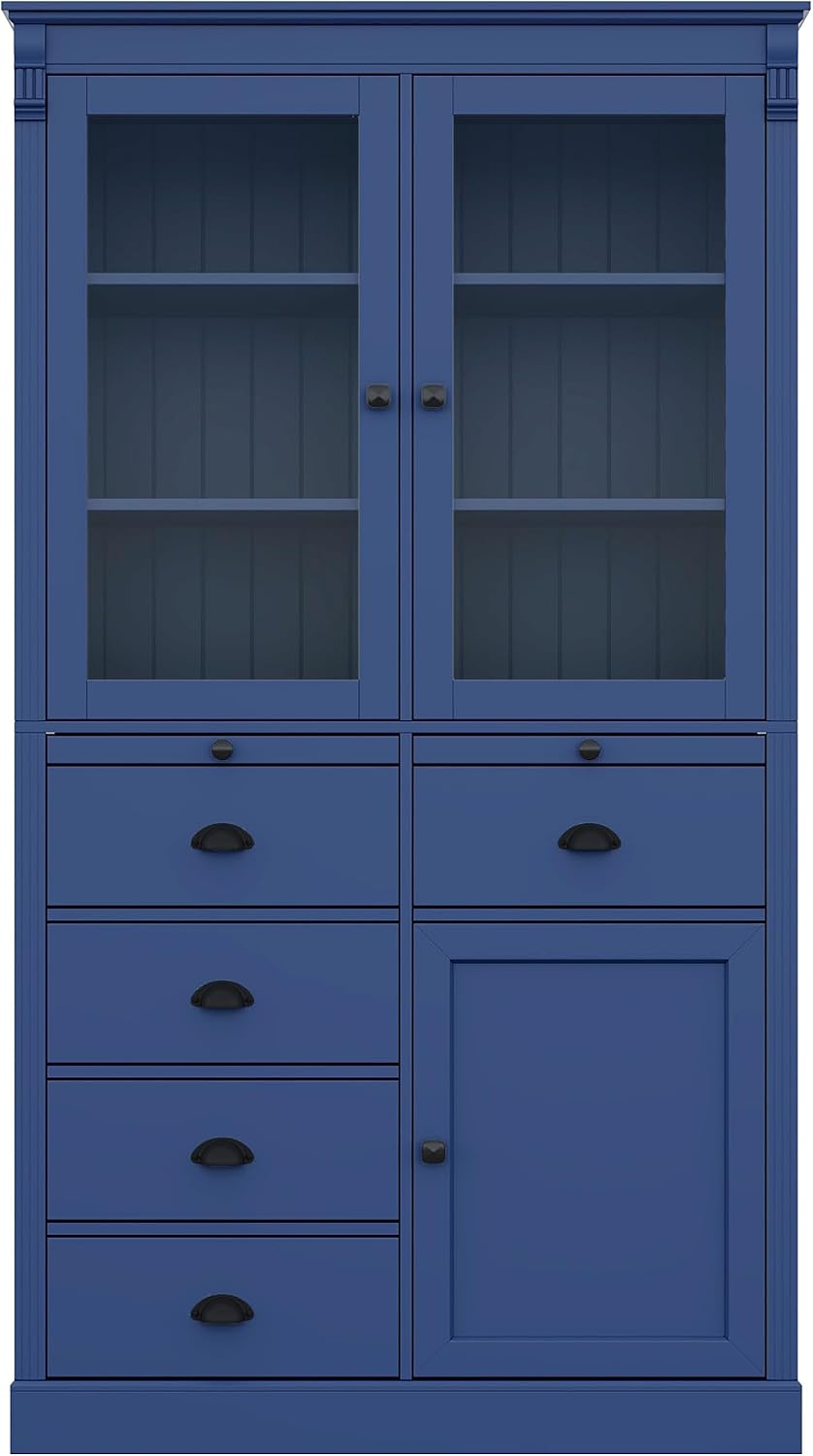 Tall Kitchen Pantry Cabinet with Glass Doors, Display Cabinet Coffee Bar Cabi...