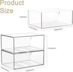Clear Stackable Storage Drawers, 2 Pack Acrylic Makeup Organizers for Beauty Supplies, Plastic Storage Bins for Bathroom Vanity Countertop, Cabinet, Pantry, Kitchen Undersink, Desk Organization