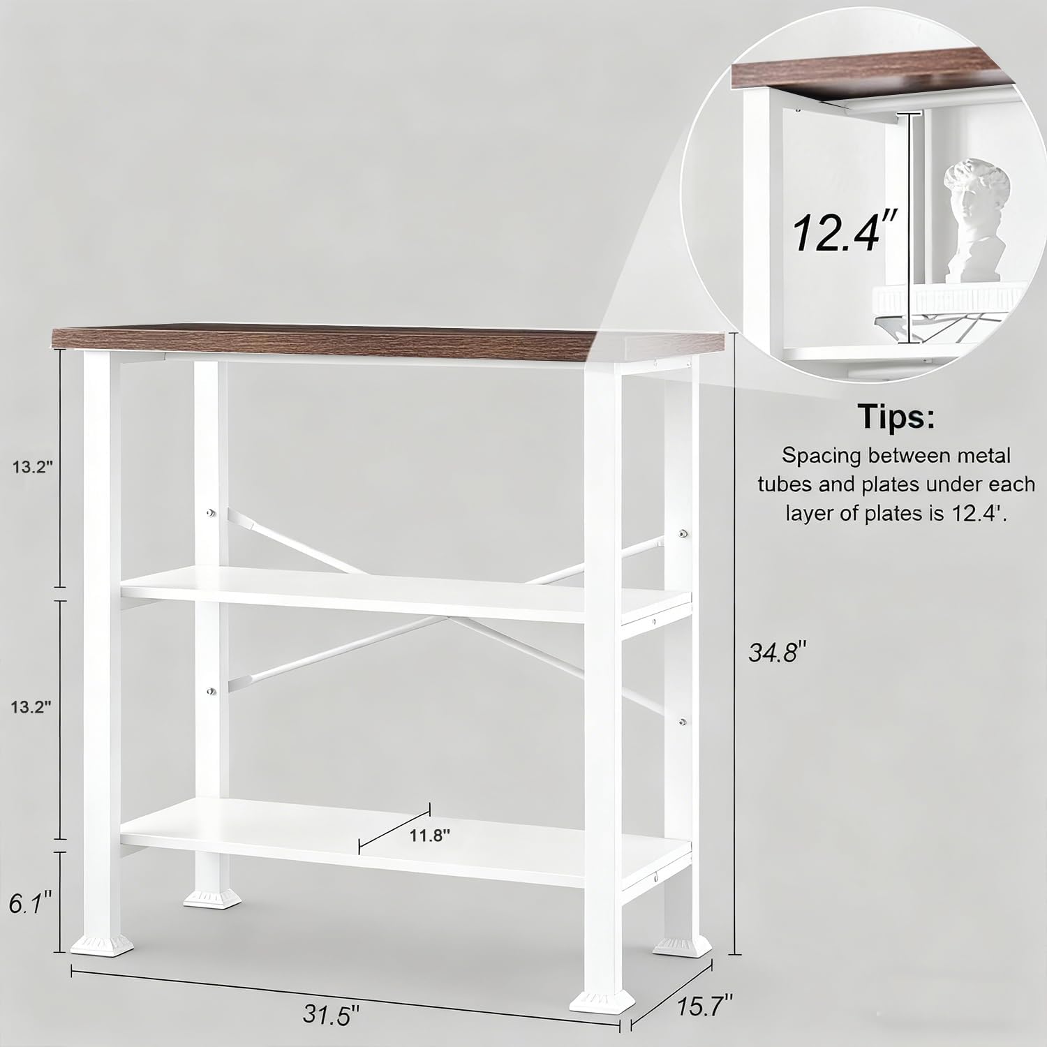 Hombazzar 3 Tier Book Shelf,31.5" Wide White and Brown Short Bookshelf | Multipurpose Design for Living Room,Office,Bedroom. Retro Industrial Design,Stability,Adjustable Feet,Easy Assembly