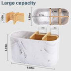 Toothbrush Holders for Bathrooms, 5 Slots Bamboo Toothbrush Holder Kids Electric Toothbrush Holder and Toothpaste Holder for Bathroom Countertop Accessories Storage, Marble Toothbrush Organizer