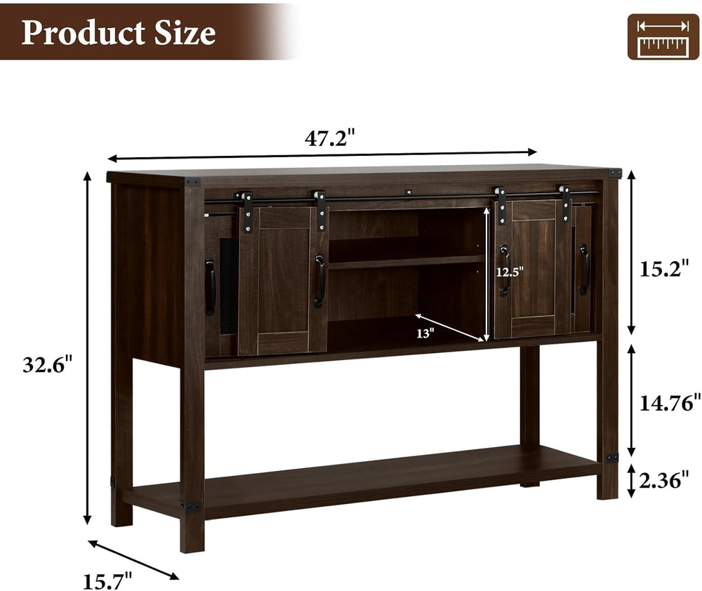 4ever2buy Farmhouse Coffee Bar Cabinet with Sliding Barn Door, 47", Brown