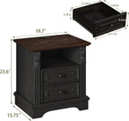 BLANKSPACE Nightstand with Charging Station, Farmhouse End Side Table, 20” Night Stand Bedside Cabinet for Bedroom, Living Room （Black ＆ Brown）