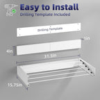 ZMBESUP Wall Mounted Clothes Drying Rack, 31.5" Foldable Collapsible Laundry Rack, Heavy Duty 60 lb Capacity Hidden Space Saver, Includes Wall Template for Laundry Room Indoor Outdoor Balcony (White)