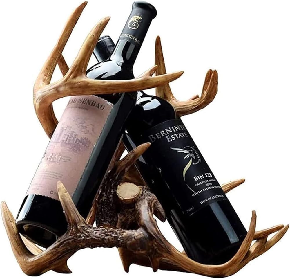 Small Deer Antler Wine Rack – Free-Standing Countertop Holder for Wine Bottle...