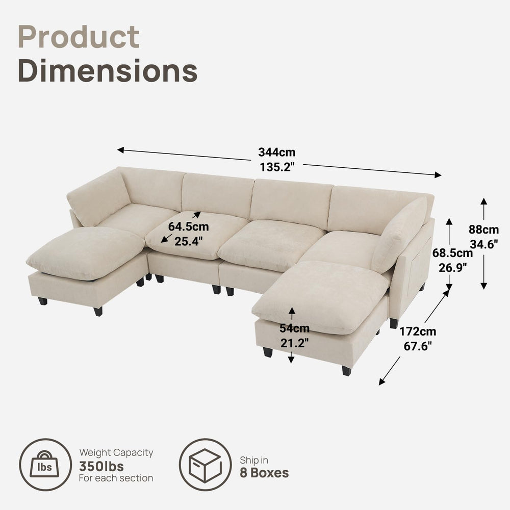 Iroomy Modular Sectional Sofa, U Shaped Chenille Cloud Couch Deep Comfy Seat,...