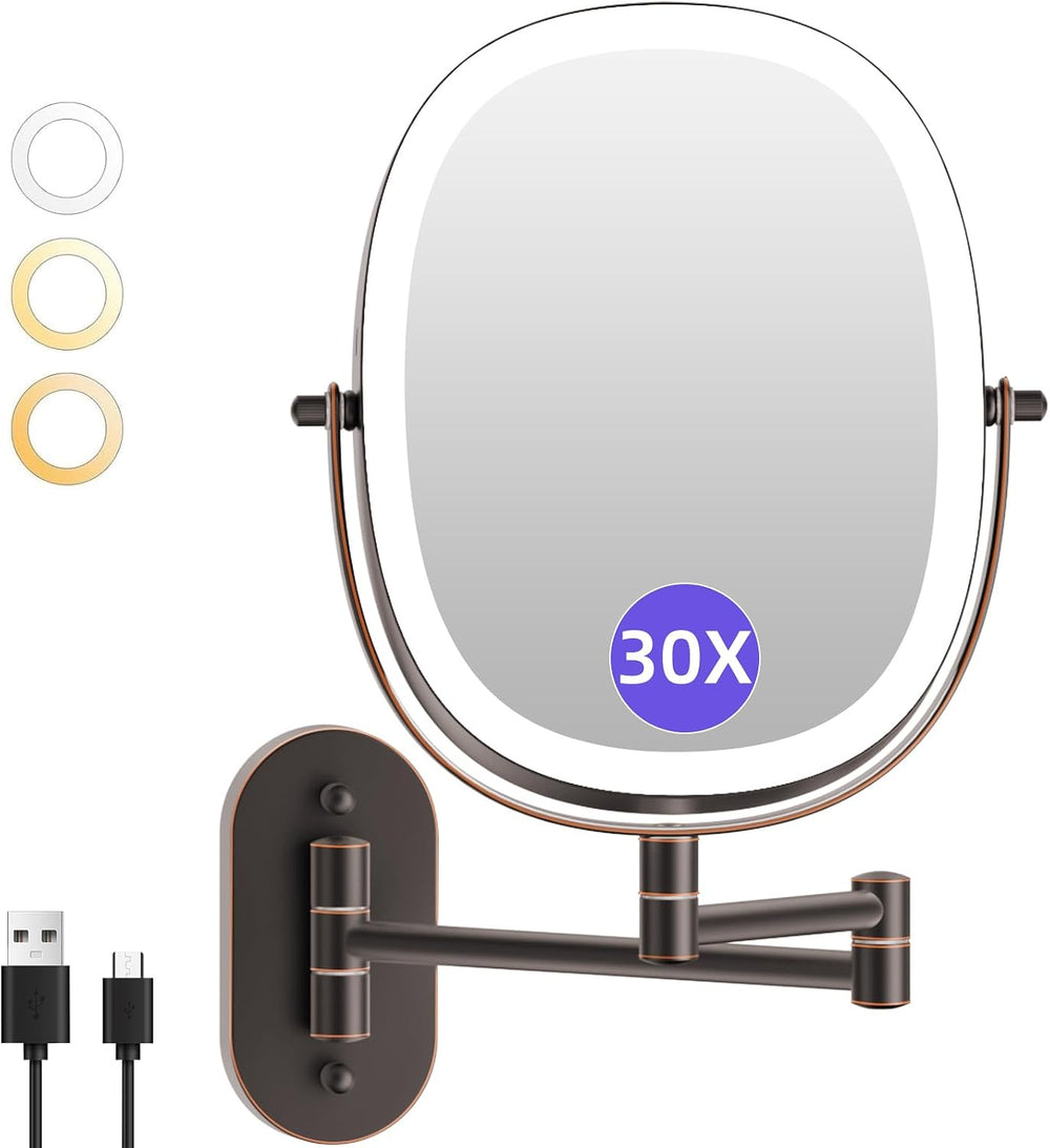 FUNTOUCH 5000mAh Rechargeable Wall Mounted Lighted Makeup Mirror, Bronze
