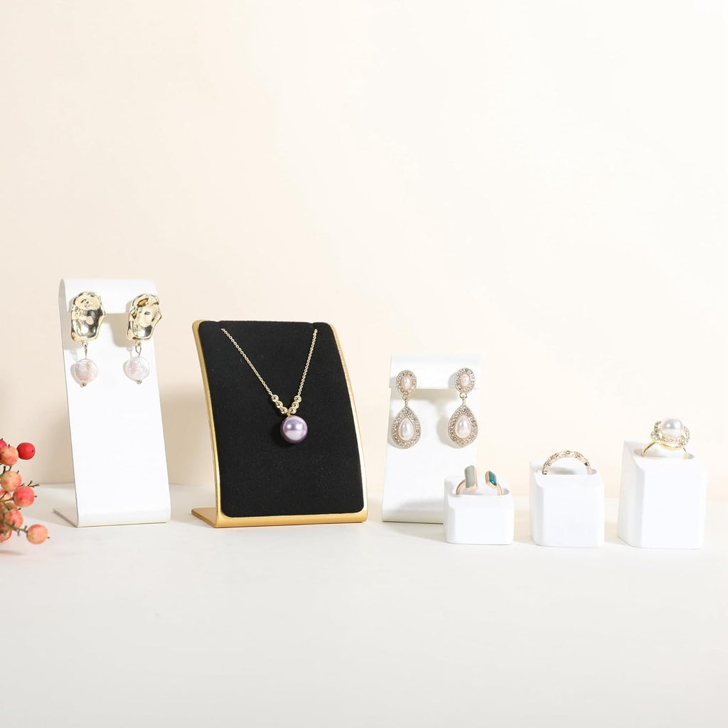 GemeShou Black Necklace display stand, Velvet Jewelry necklace display holder for selling, small metal earring neck storage organizer, online jewelry photography props【Black】