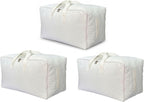 Soft Canvas Clothes Storage Bags with Four Carrying Handles and Clear Window, Closet Organizer for Clothing, Blankets Sheets Pillows and Bedding, 55L, 3 Pack, White