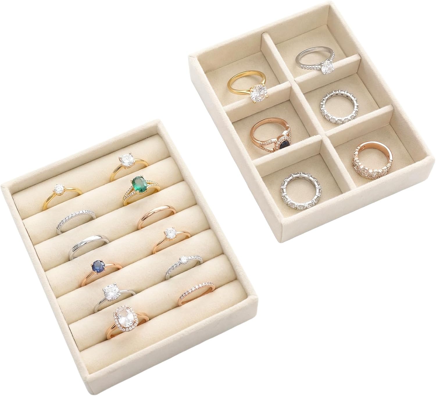 Small Jewelry Tray Set Velvet Ring Organizer Mini Jewelry Drawer Organizer Stackable Jewelrys Organizers Earrings Display Tray Storage Insert Holder for Box Drawer Dresser