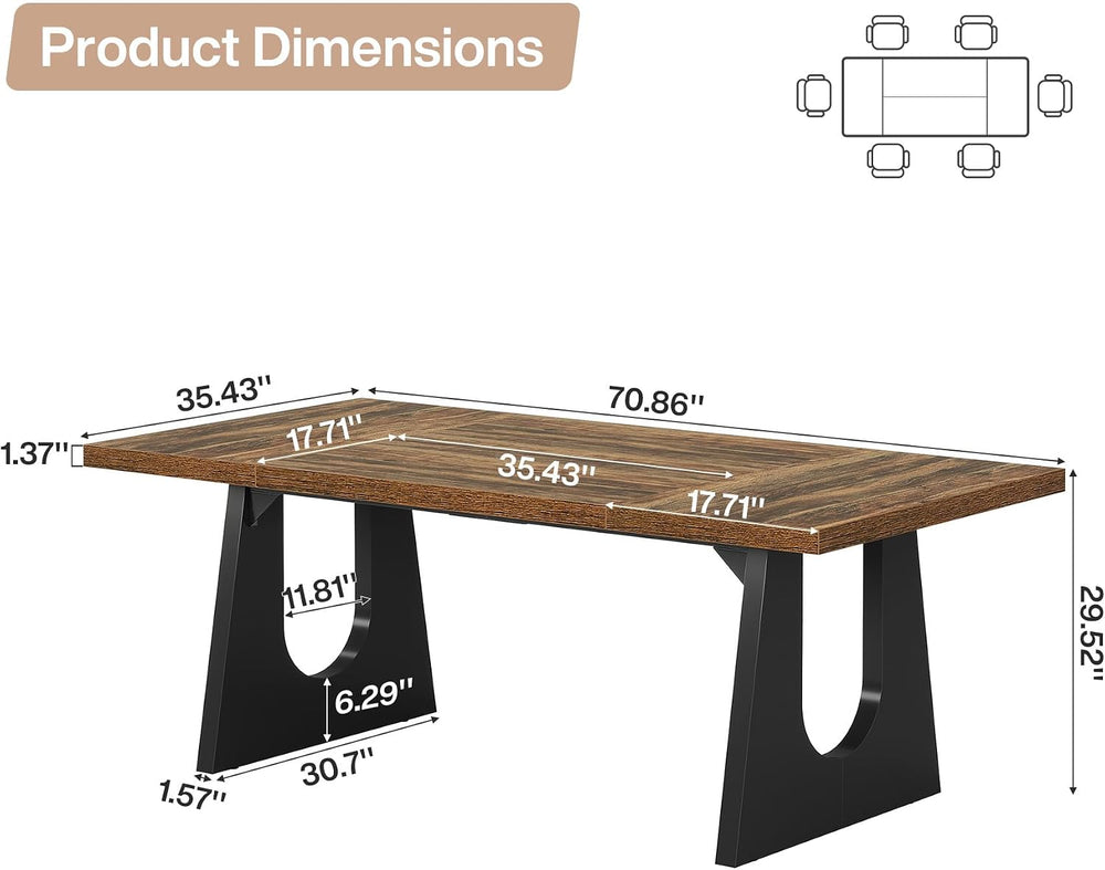 Tribesigns 70.86" Rectangular Dining Table for 6-8 (Dark Brown) | Rustic...