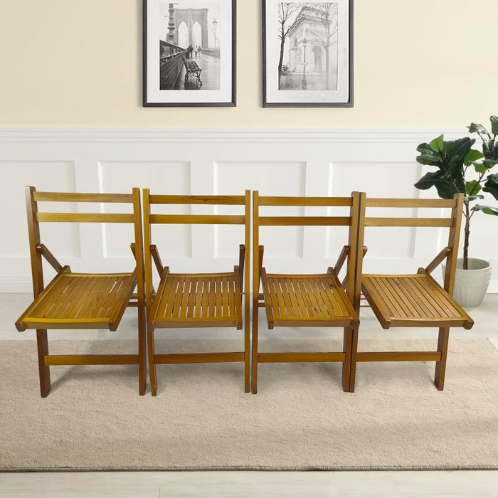 Wood Folding Chairs, Set of 4 Slatted Wood Event Chairs, Honey Color Foldable Dining Chairs for Patio Garden Wedding Party Outdoor Seating
