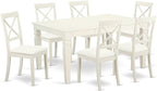 East West Furniture LGBO7-LWH-LC 7 Piece Dining Set Consist of a Rectangle Dining Room Table with Butterfly Leaf and 6 Faux Leather Upholstered Chairs, 42x84 Inch, Linen White