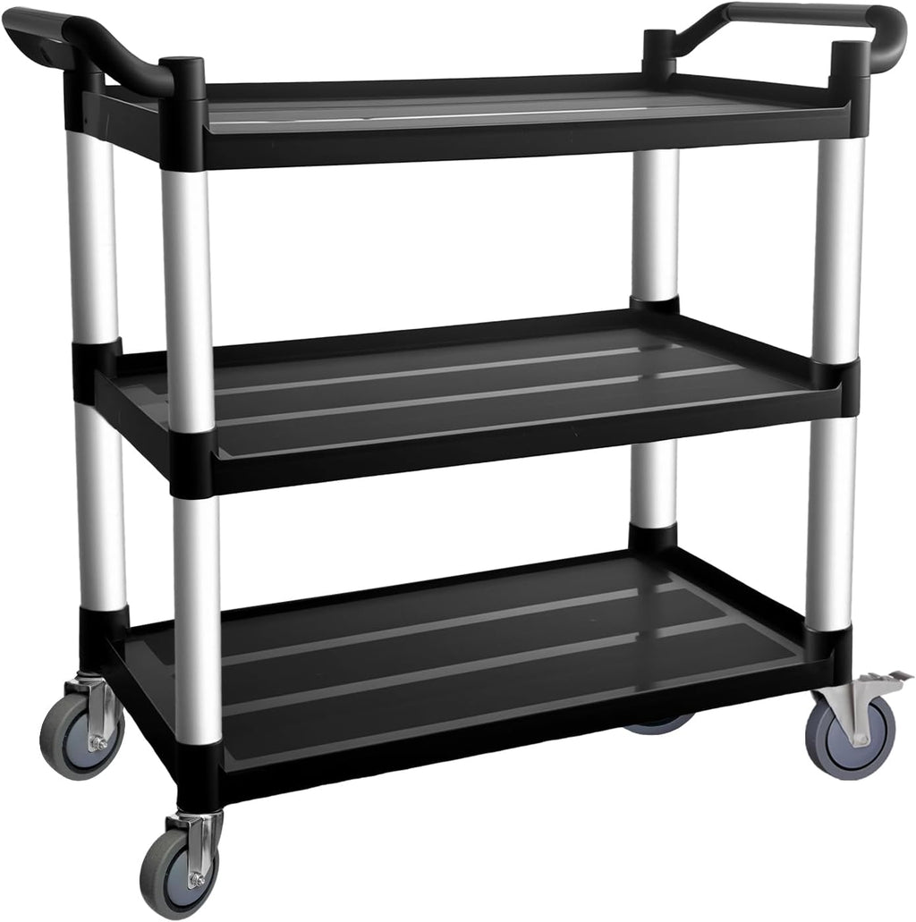 3 Tier Rolling Cart with Hair-Proof Wheels, Plastic Utility Service Cart, Heavy Duty 450 Lbs Capacity, Solid Handle,Commercial Serving Cart for Home/Office/Restaurant/Warehouse.40×19.7"×38"
