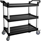 3 Tier Rolling Cart with Hair-Proof Wheels, Plastic Utility Service Cart, Heavy Duty 450 Lbs Capacity, Solid Handle,Commercial Serving Cart for Home/Office/Restaurant/Warehouse.40×19.7"×38"