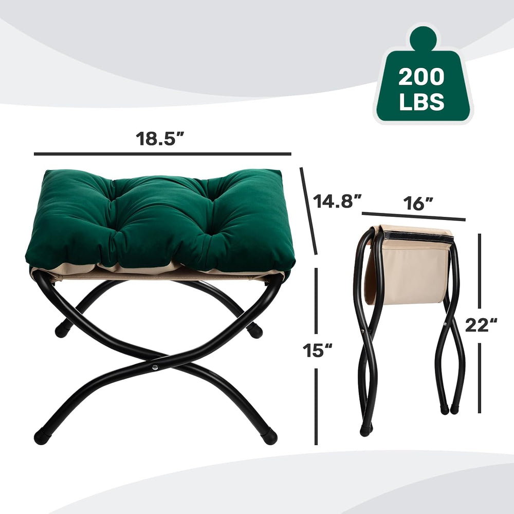 HollyHOME 15"(H) Folding Footrest Stool, Upholstered Small Foldable Otto...