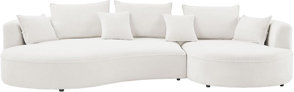 KEVINSPACE 128.15" Sofa Couch Modern Curved Cloud Round Sectional Couches Comfy with Pillows Luxury Chaise L Shape Upholstery for Living Room Apartment White Right Hand Facing