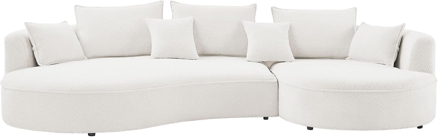 KEVINSPACE 128.15" Sofa Couch Modern Curved Cloud Round Sectional Couches Comfy with Pillows Luxury Chaise L Shape Upholstery for Living Room Apartment White Right Hand Facing