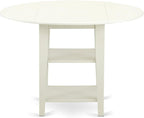 East West Furniture SUAV5-LWH-W 5 Piece Dining Table Set for 4 Includes a Round Kitchen Table with Dropleaf & Shelves and 4 Kitchen Dining Chairs, 42x42 Inch, Linen White