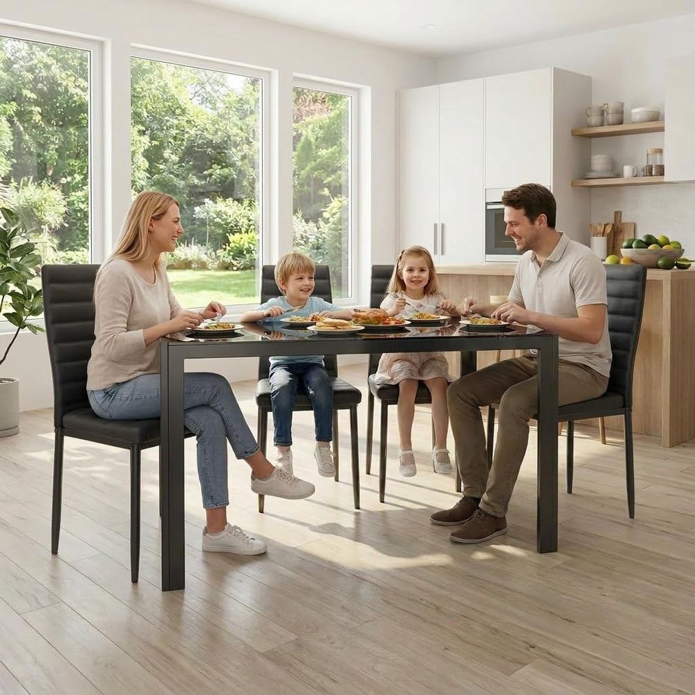 Gizoon Black 5 Piece Glass Dining Table Set | Kitchen Table and Chairs for 4