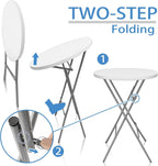 32in Cocktail Table, Plastic Folding Round High Top Indoor Outdoor Use, Foldable Bar Height Table for Parties and Commercial Events (White, 2 Pcs)