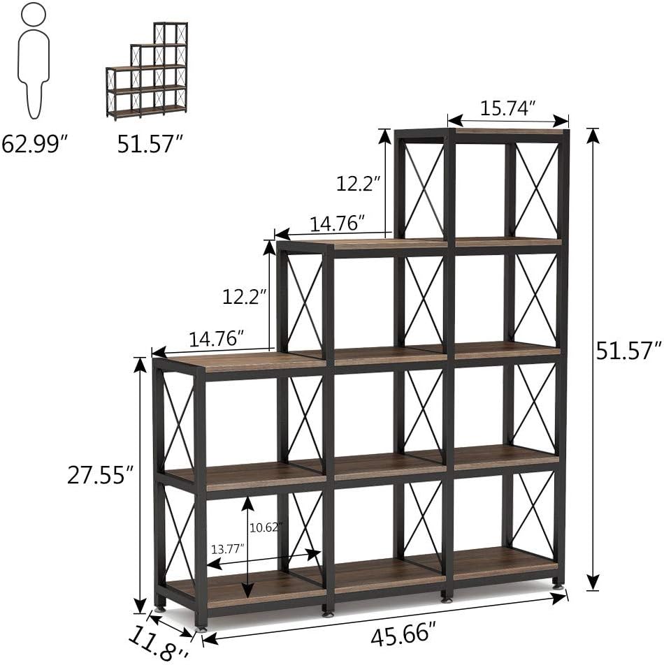 Tribesigns 12 Shelves Bookshelf, Industrial Ladder Corner Bookshelf 9 Cubes S...