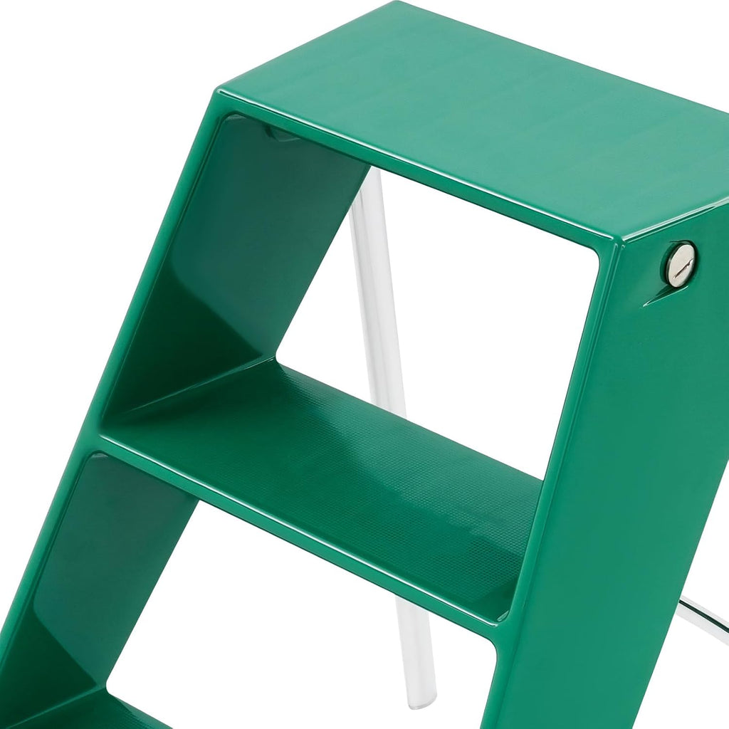 Folding Step Stool Ladder,3 Step Decorative Ladder Shelf,Portable Foldable Ladders for Living Room,Kitchen,Green