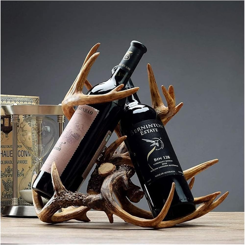Small Deer Antler Wine Rack – Free-Standing Countertop Holder for Wine Bottle...