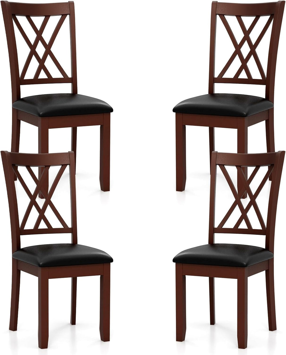 COSTWAY Set of 4 Dining Chairs, Wooden Kitchen Side Chair with PU Leather Pad...