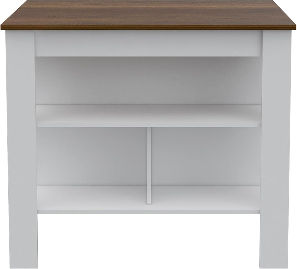 Kitchen Island with Four Legs and Three Shelves - White/Walnut | Three storag...