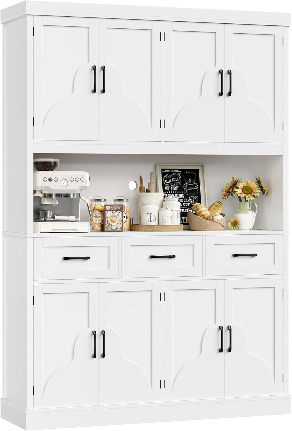 HITHOS 55“W Kitchen Pantry Cabinet, 76" Tall Hutch Storage Cabinet, Whit...