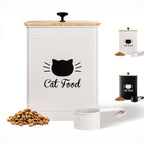 Cat Food Storage Container with Scoop - 5-7 lb (25 Cup) Capacity Metal Cat Food Container with Airtight Bamboo Lid and Metal Scoop - Airtight Pet Food Storage Containers 5 lb - 7 lb Kibble Container