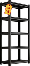 Dyoung 5 Tier Adjustable Garage Shelving Units 63" H Storage Utility Shelves 1800LBS Heavy Duty Shelving Industrial Shelving Rack for Garage Warehouse Basemen, Black (15.7" D*31.5" W*63" H)