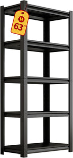 Dyoung 5 Tier Adjustable Garage Shelving Units 63" H Storage Utility Shelves 1800LBS Heavy Duty Shelving Industrial Shelving Rack for Garage Warehouse Basemen, Black (15.7" D*31.5" W*63" H)