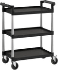 Black Utility/Bussing Cart with Three Shelves - 32" x 16"