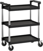 Black Utility/Bussing Cart with Three Shelves - 32" x 16"