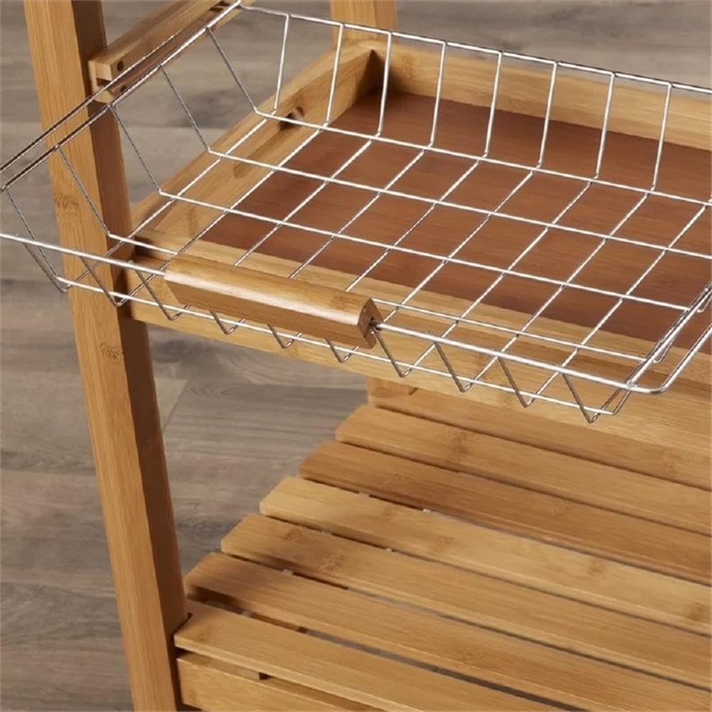 Boraam Aya Bamboo Kitchen Cart with Stainless Steel Top