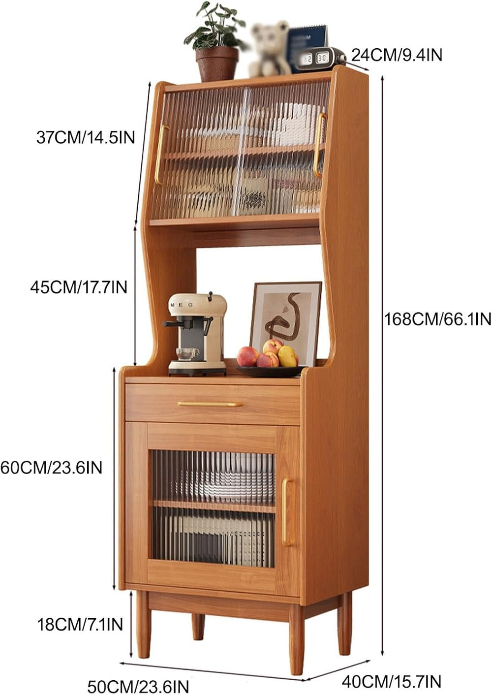 Tall Kitchen Storage Hutch Cabinet, Farmhouse Pantry Storage Cabinet with Sli...