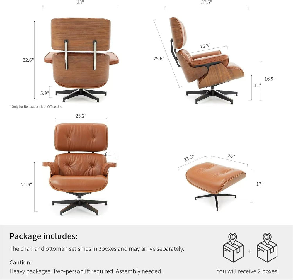 Top Black Grain Leather Mid Century Chaise Lounge Chair and Ottoman, Reading ...