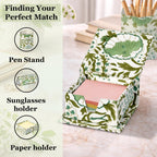 CPC Agate Green Block Print Cotton Desk Organizer Sticky Note Holder, 4'' X 4'' X 2'' Cute, Aesthetic, Decor Accessories, Workspace Organizers, Caddy Storage, Gift for Office, Professionals, Student