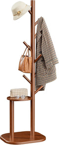 Pipishell Coat Rack, Freestanding Hall Tree with 8 Hooks & Storage Shelf, Solid Wood Base, 66.3″ Tall Coat Rack Stand for Coats, Hats, Bag in Entryway, Bedroom, Living Room, Brown