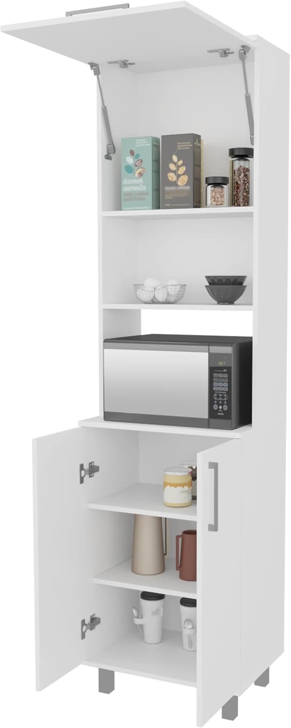 White Kitchen Pantry with 2 Pneumatic Door and Open Storage