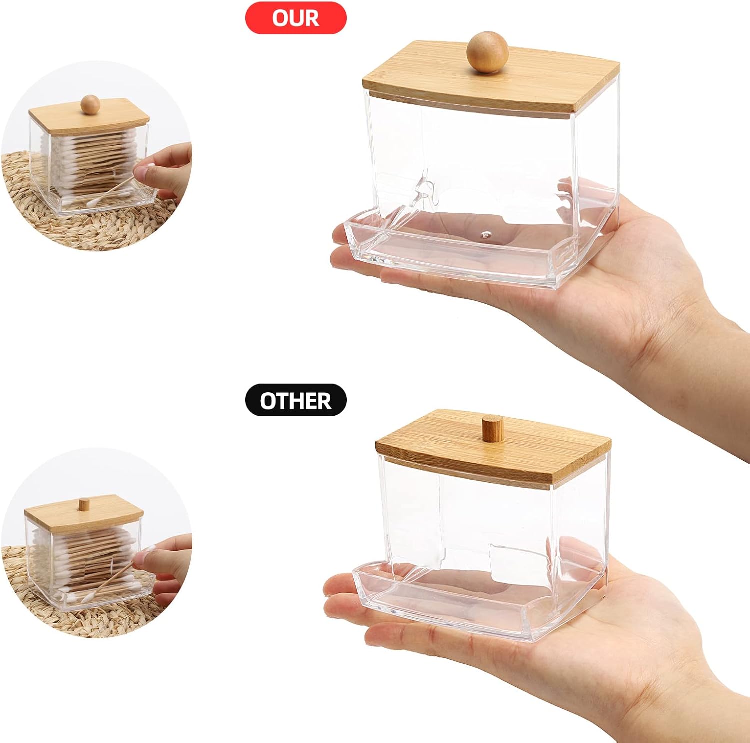 Tbestmax 2 Pack 10oz Qtip Holder Dispenser with Bamboo Lids, Big Clear Bathroom Organizer Accessories Decor for Storage-Qtips Cotton Ball Holder Apothecary Jars, Cotton Swabs, Floss Container