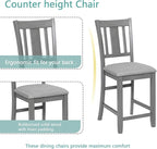 KEIKI 5-Piece Counter Height Dining Table Set with Square Table and 4 Upholstered Slatted Backrset Chair, for 4 Person, Modern Style Wooden Table Set, Easy Assembly, for Kitchen, Dining Room, Gray