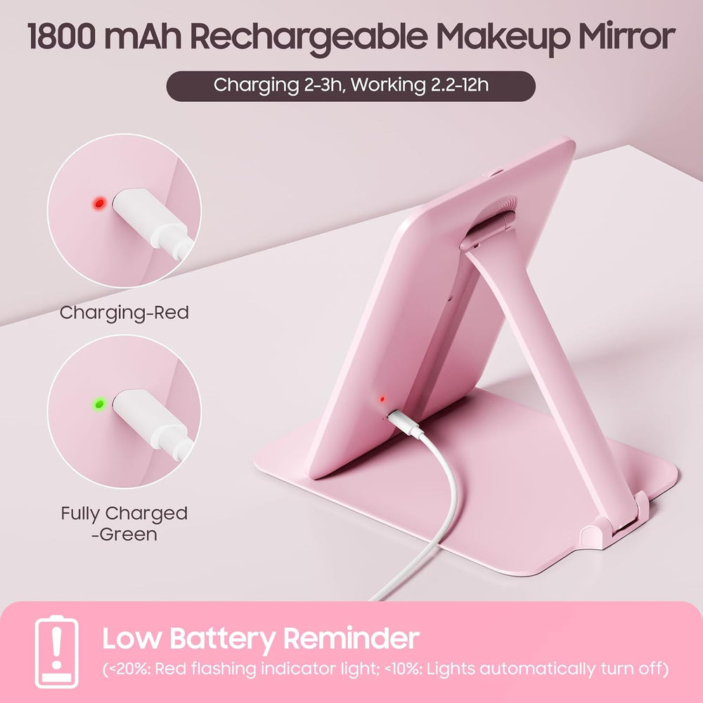 Benbilry Foldable Travel Makeup Mirror with Lights, 20X Magnification, Pink