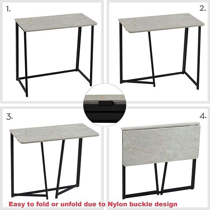 WOHOMO Folding Desk, Small Writing Desk 39.4", Space-Saving Foldable Laptop Table Writing Workstation for Home Office, Easy Assembly, Grey